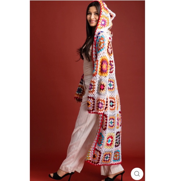 🎉 HP 🤍 Granny Crochet Hooded Tassle Boho Kimono NWT - Picture 3 of 12